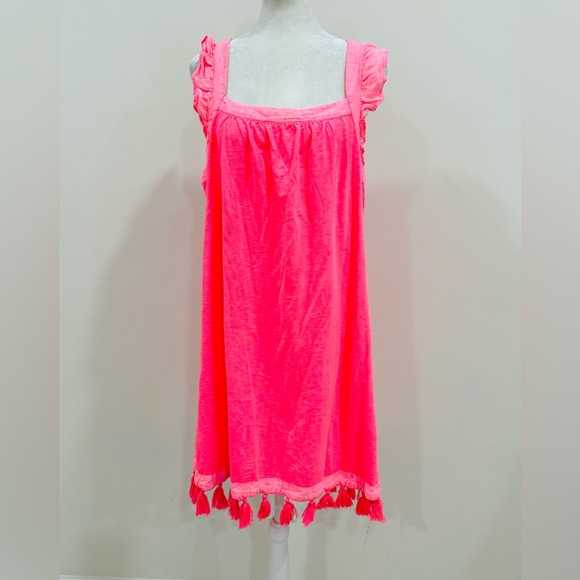 NWT Vineyard Vines Large  Ruffle Linen Coverup Tassel Hem Neon Rosa - Picture 1 of 7